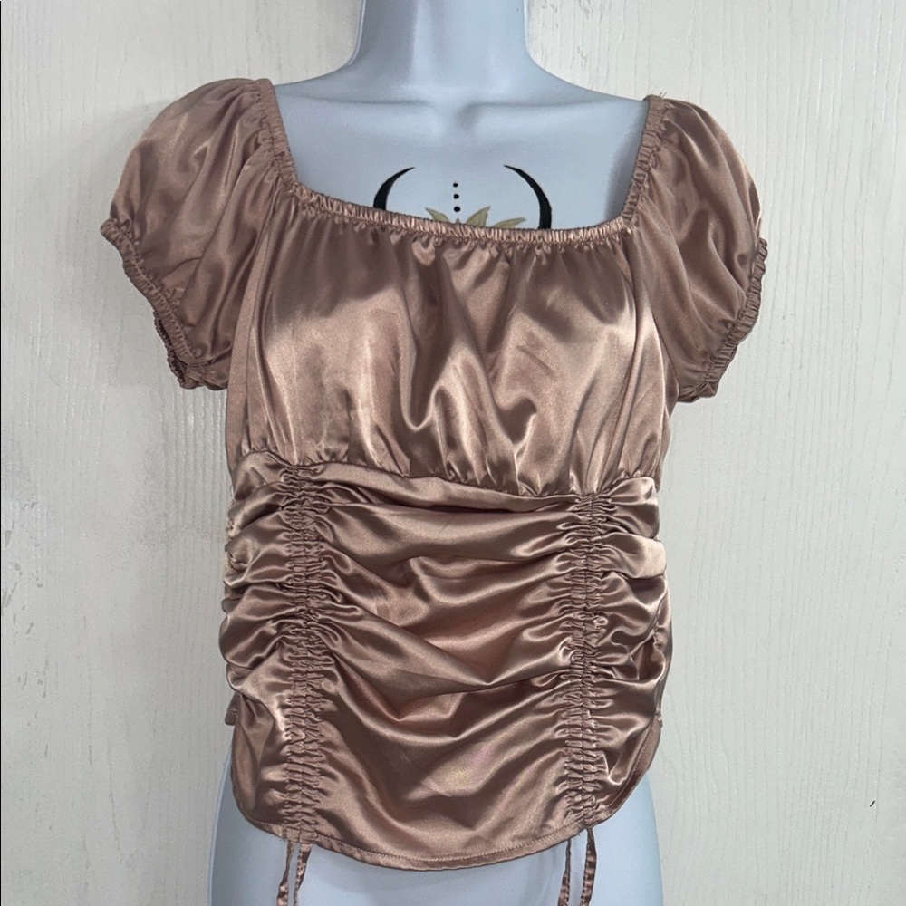 Elegant Satin Ruched Top - Baby Pink